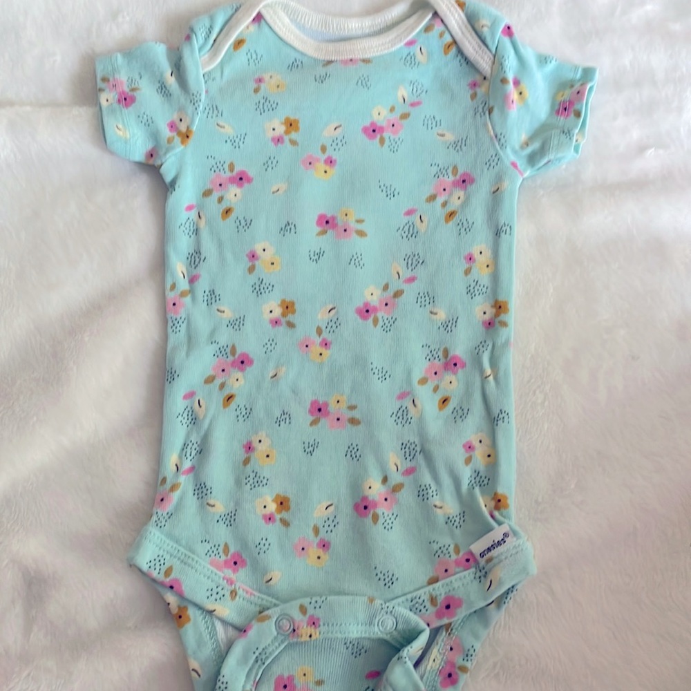 Gerber blue floral onesie. Size 0-3 months